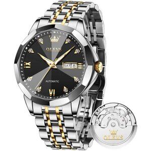 Olevs Men's Silver Gold Black Steel Man Watch with Date Luminous Stylish Watch